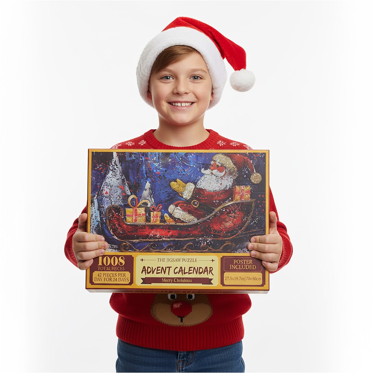 Kalendarz Adwentowy Puzzle Świąteczne Prezent 1008 Elementów Sanie Mikołaja