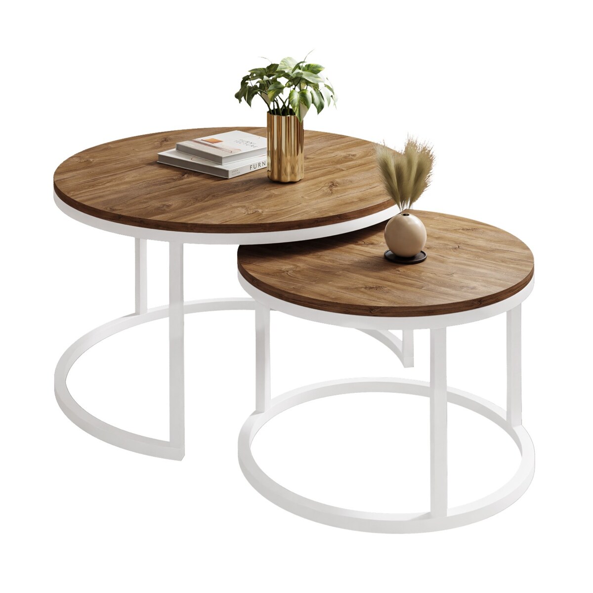 Okrągły stolik kawowy CIRI 2w1 biały dąb stirling