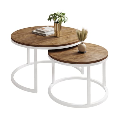 Okrągły stolik kawowy CIRI 2w1 biały dąb stirling