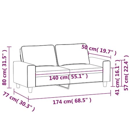 vidaXL Sofa 2-osobowa, ciemnoszara, 140 cm, tapicerowana tkaniną