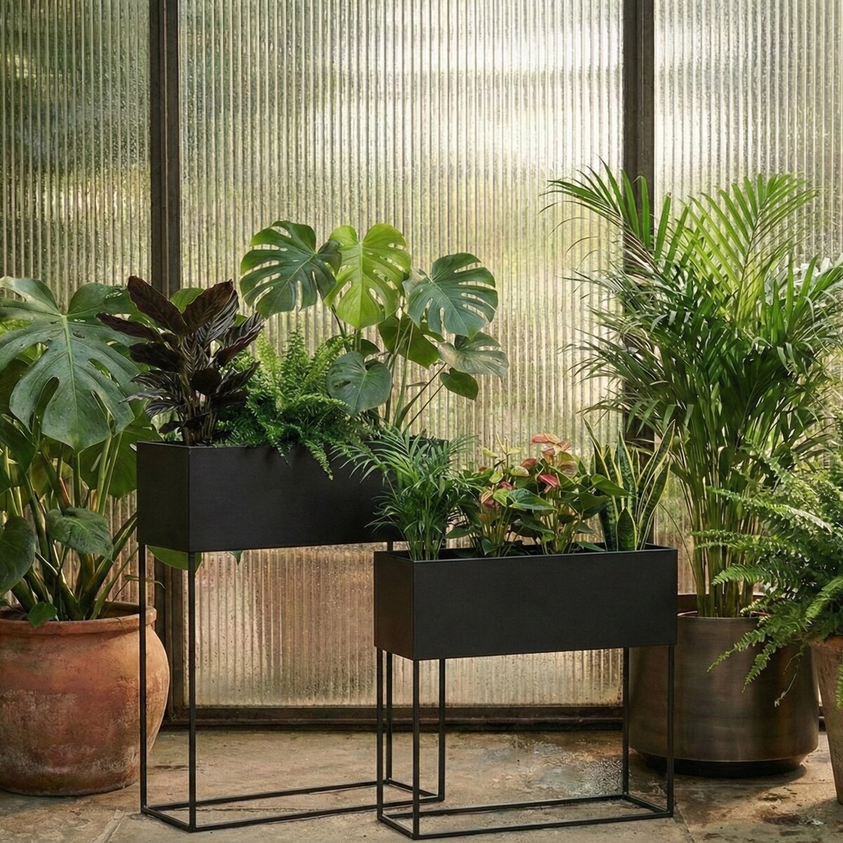 Kwietniki loft metalowe podłużne TINO, 2 stojaki