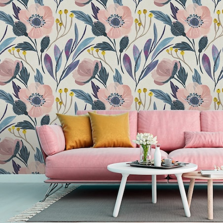 Tapeta retro kwiaty liście rośliny natura