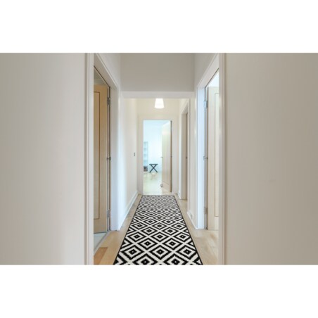 CHODNIK BCF MORAD Ruta romby czarny / krem 90 90x790 cm