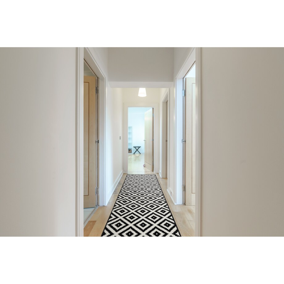 CHODNIK BCF MORAD Ruta romby czarny / krem 90 90x790 cm