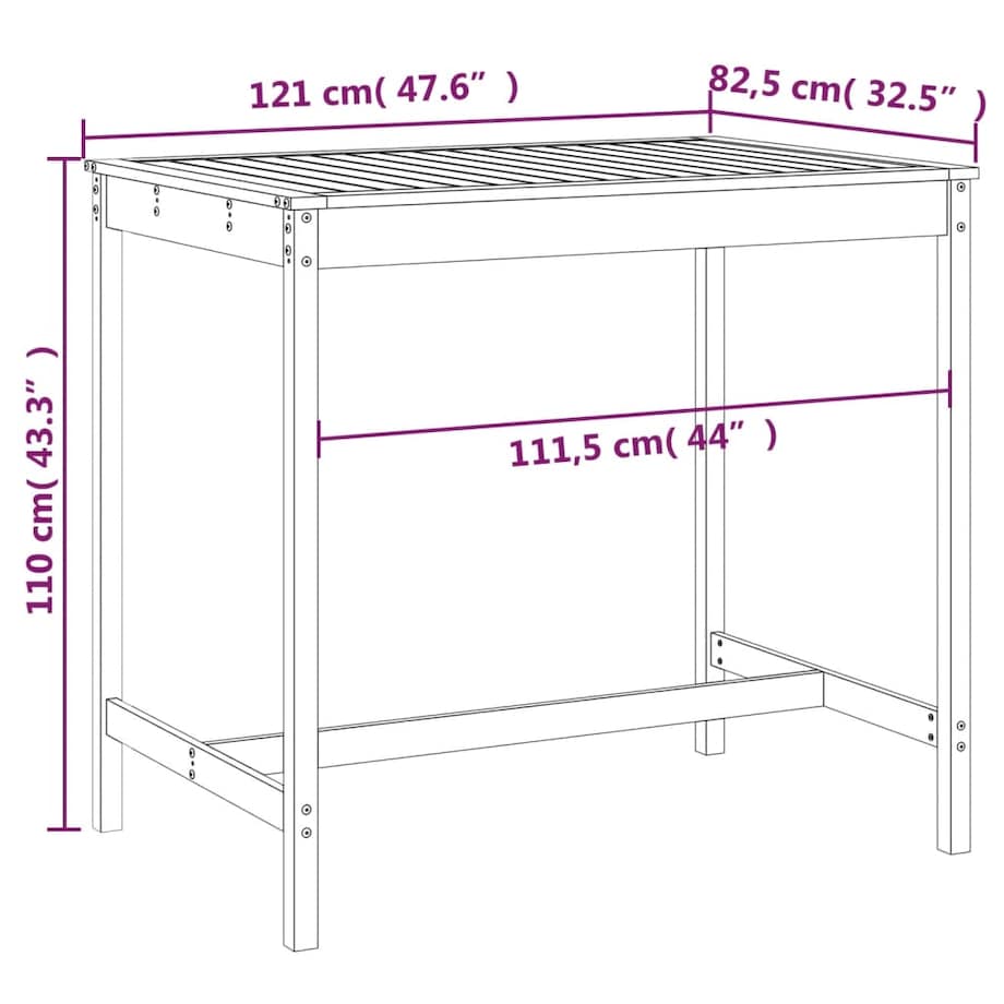 vidaXL Stolik ogrodowy, szary, 121x82,5x110 cm, lite drewno sosnowe