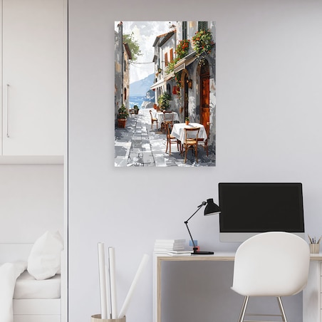 Obraz do salonu restauracji jadalni biura hotelu,Włoska kawiarnia z widokiem na morze i góry 70x100 cm
