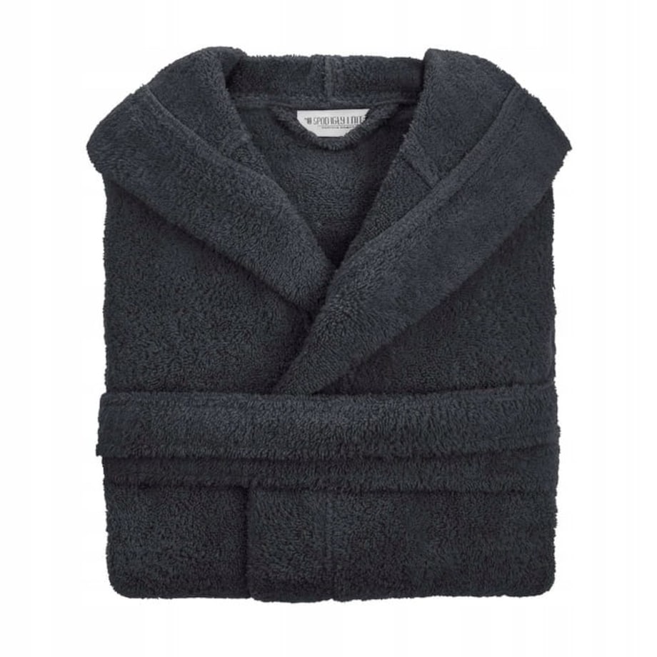 Gruby męski Szlafrok z Bawełny Kaptur Grafit L/XL Wiązany Kapielowy miękki