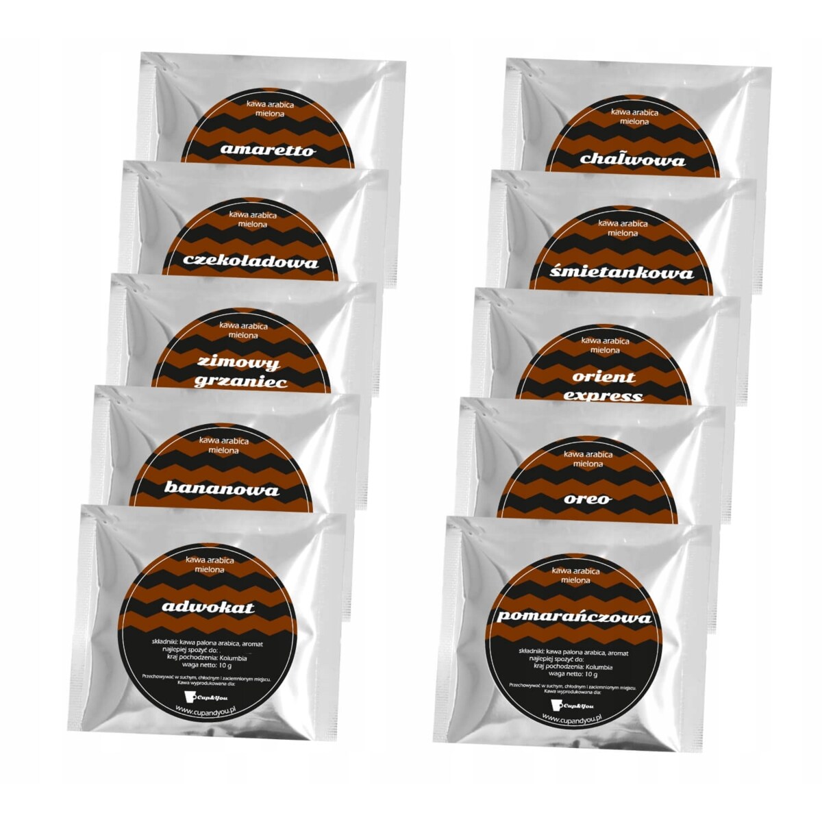 ŚWIĄTECZNY ZESTAW PREZENTOWY BOX 10 KAW SMAKOWYCH MIELONYCH W SASZETKACH - PREZENT UPOMINEK POD CHOINKĘ NA ŚWIĘTA GWIAZDKĘ MIKOŁAJA BOŻE NARODZENIE DLA KOBIETY FACETA MĘŻCZYZNY