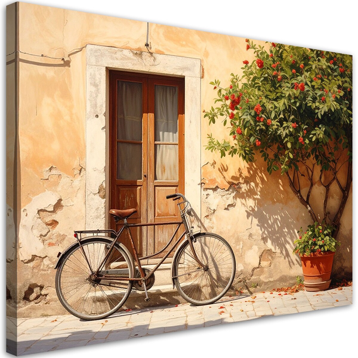 Obraz do salonu sypialni jadalni biura hotelu,WłochyToskania dom ulica i stary rower 90x60 cm