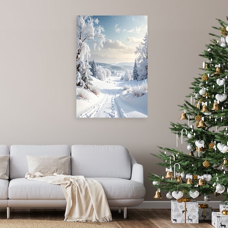 Obraz do salonu jadalni biura, Krajobraz zima śnieg droga drzewa