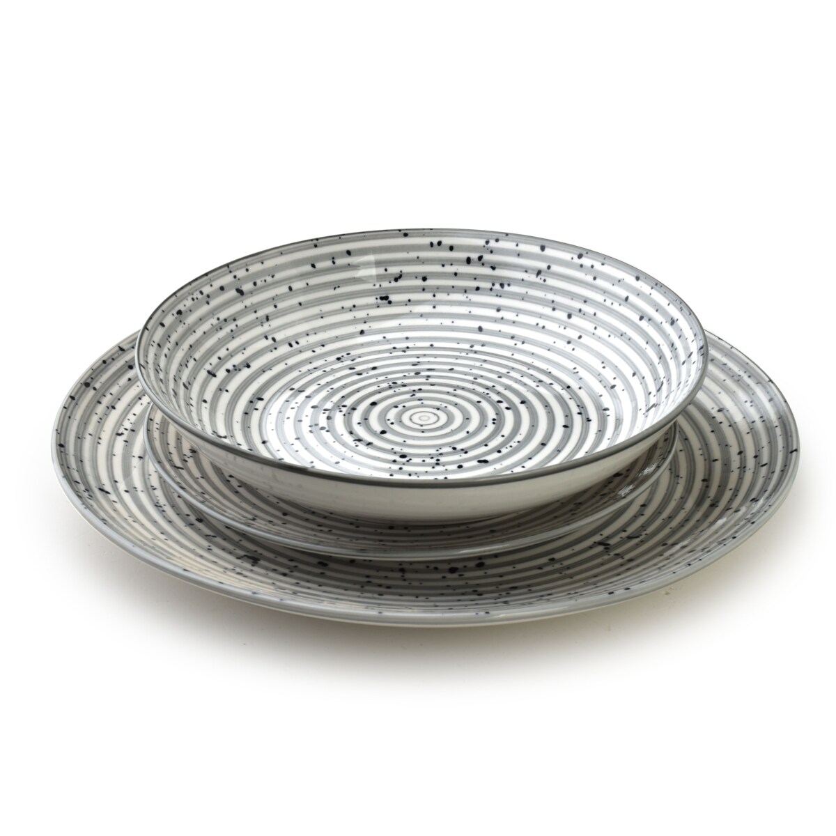 STRIPES GREY Komplet obiadowy 18cz.27/19/20cm miska 550ml