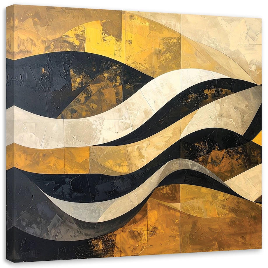 Obraz do salonu sypialni biura loftu, Abstrakcja linie kształty zółty czarny złoty