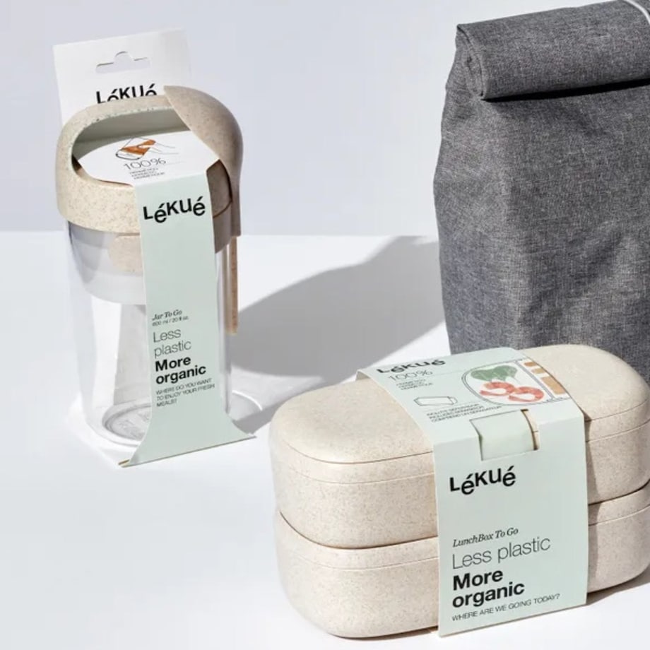 LÉKUÉ TO GO ORGANIC pojemnik na przekąski z łyżką, 600 ml