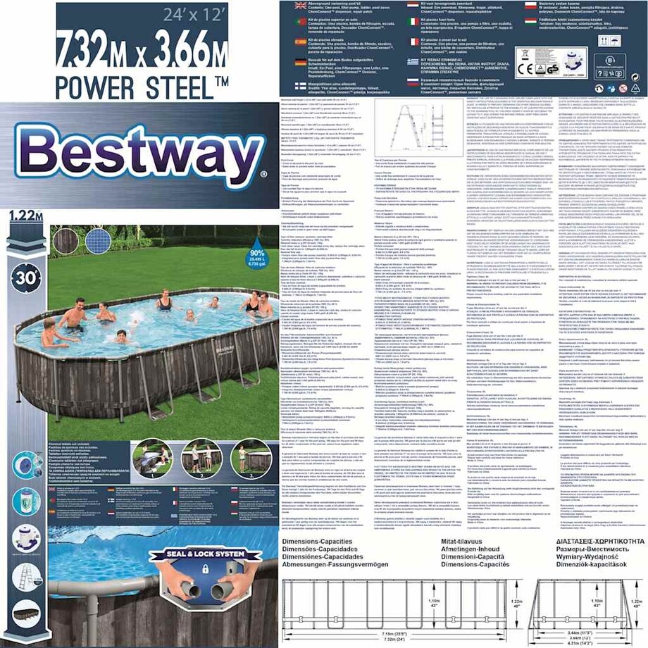 Bestway Basen ogrodowy, owalny, 7,32x3,66x1,22 m