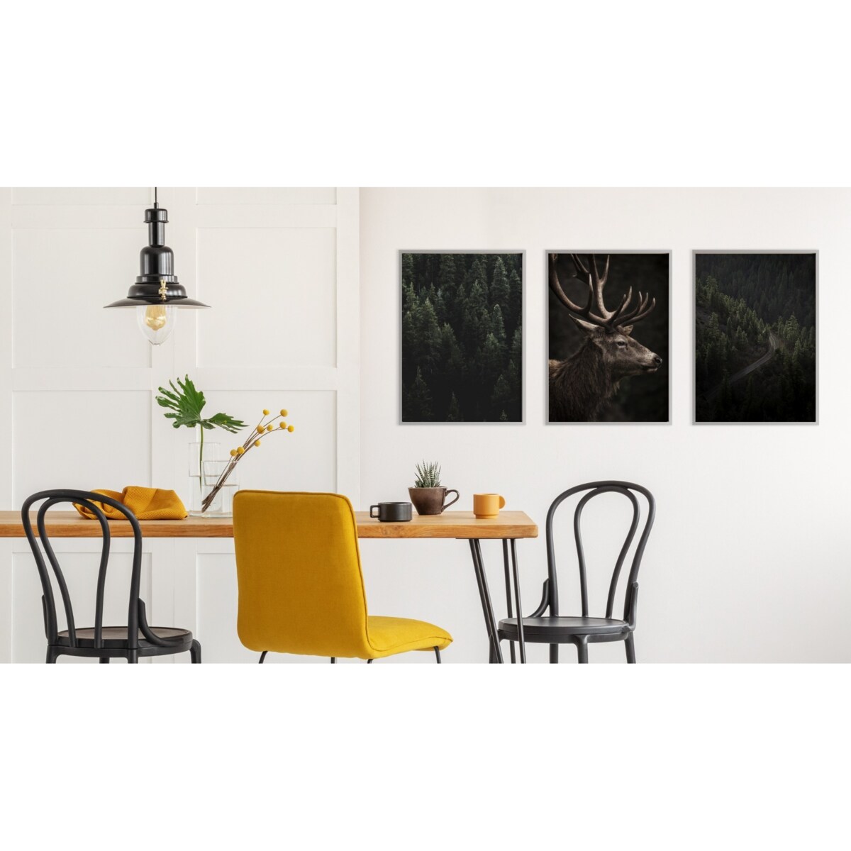 ZESTAW 3x Plakat W Ramie JELEŃ Las Pejzaże Efekt 3D 30x40cm