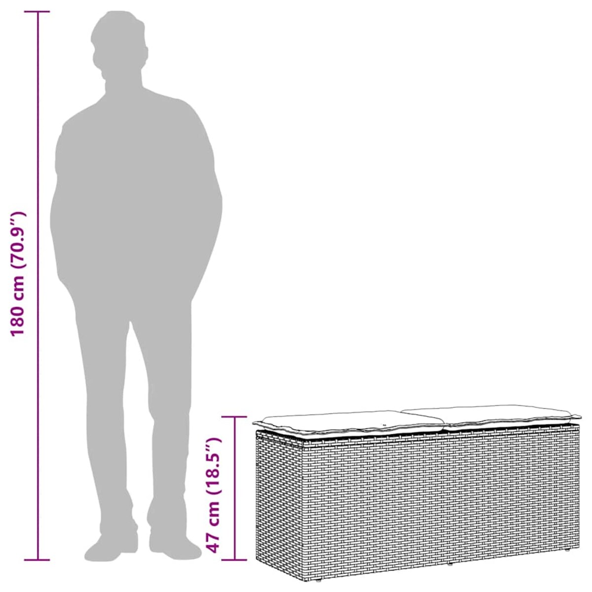 vidaXL Ławka ogrodowa z poduszką beżowa 110x40x44 cm polirattan