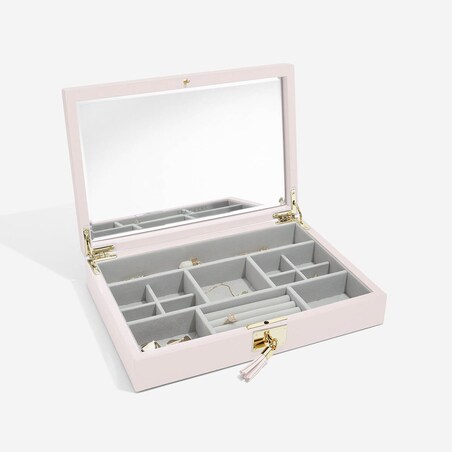 Szkatułka na biżuterię Loves Luxury jasnoróżowa z pokrywką i lusterkiem