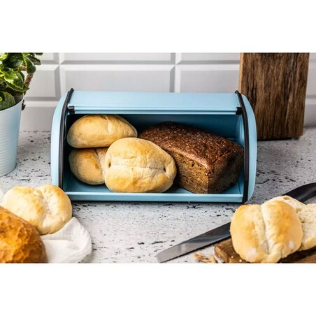 Chlebak stalowy mały 36cm niebieski matowy pojemnik na chleb pieczywo bułki KINGHOFF
