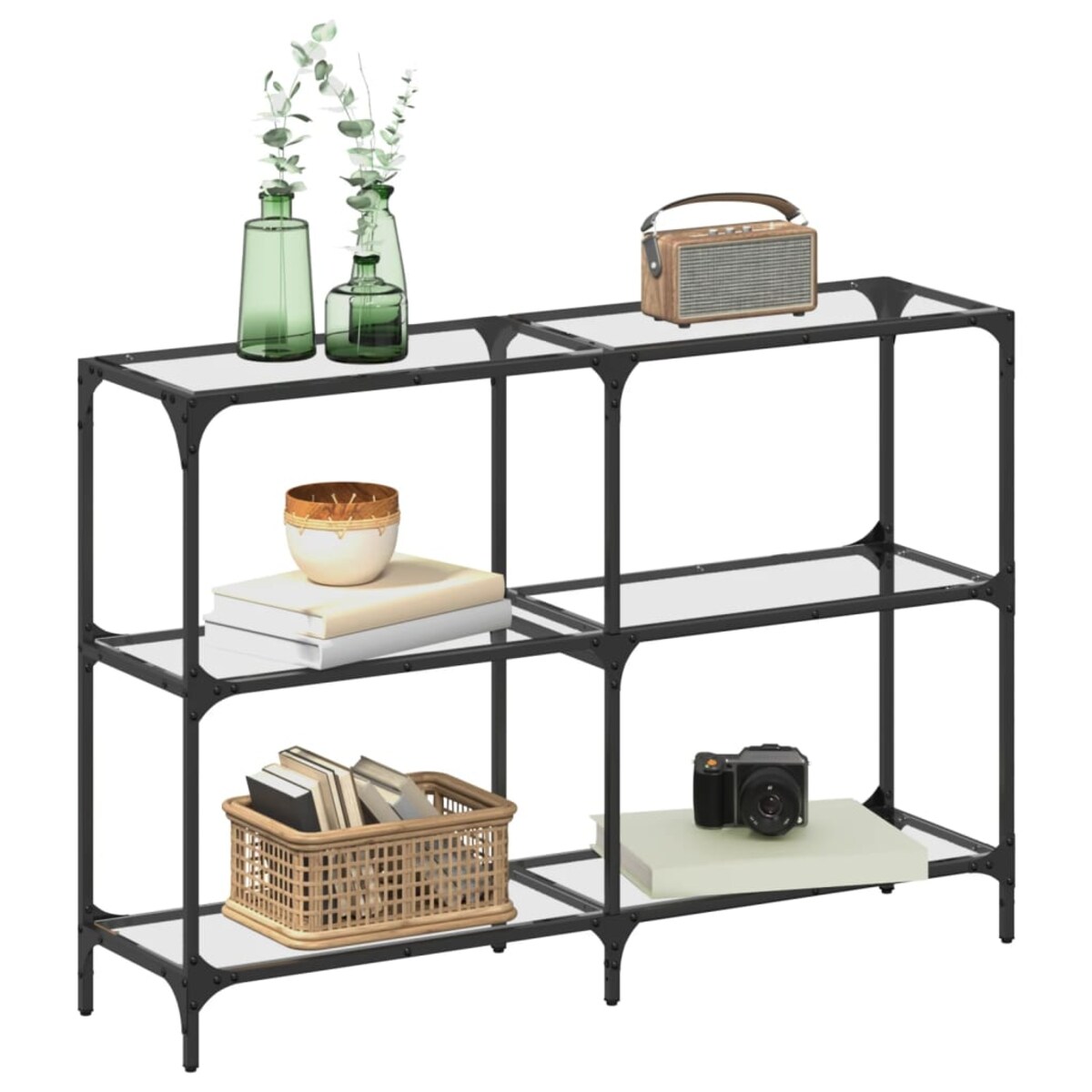 vidaXL Stolik konsolowy z przezroczystym, szklanym blatem, 118,5x30x81