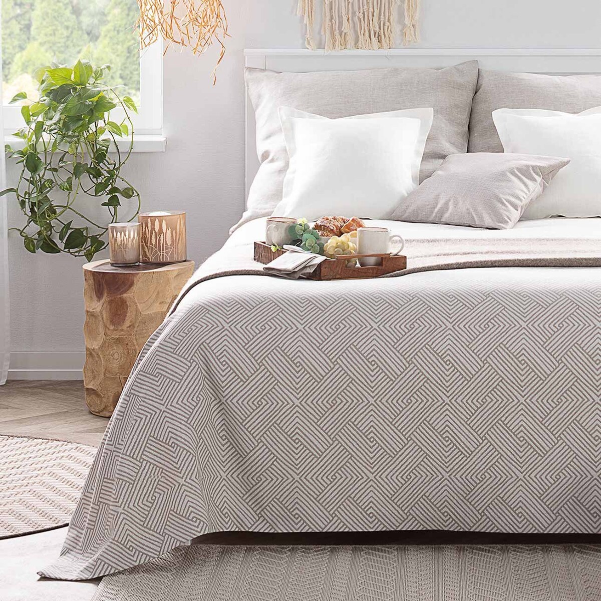 Pled narzuta 220x260cm 220x260 beżowo-kremowe geometryczne wzory