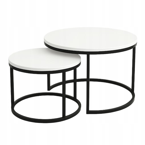 Zestaw 2 Stolików Kawowych Okrągłe LOFTOWE INDUSTRIAL Biały SOFT LOFT SET