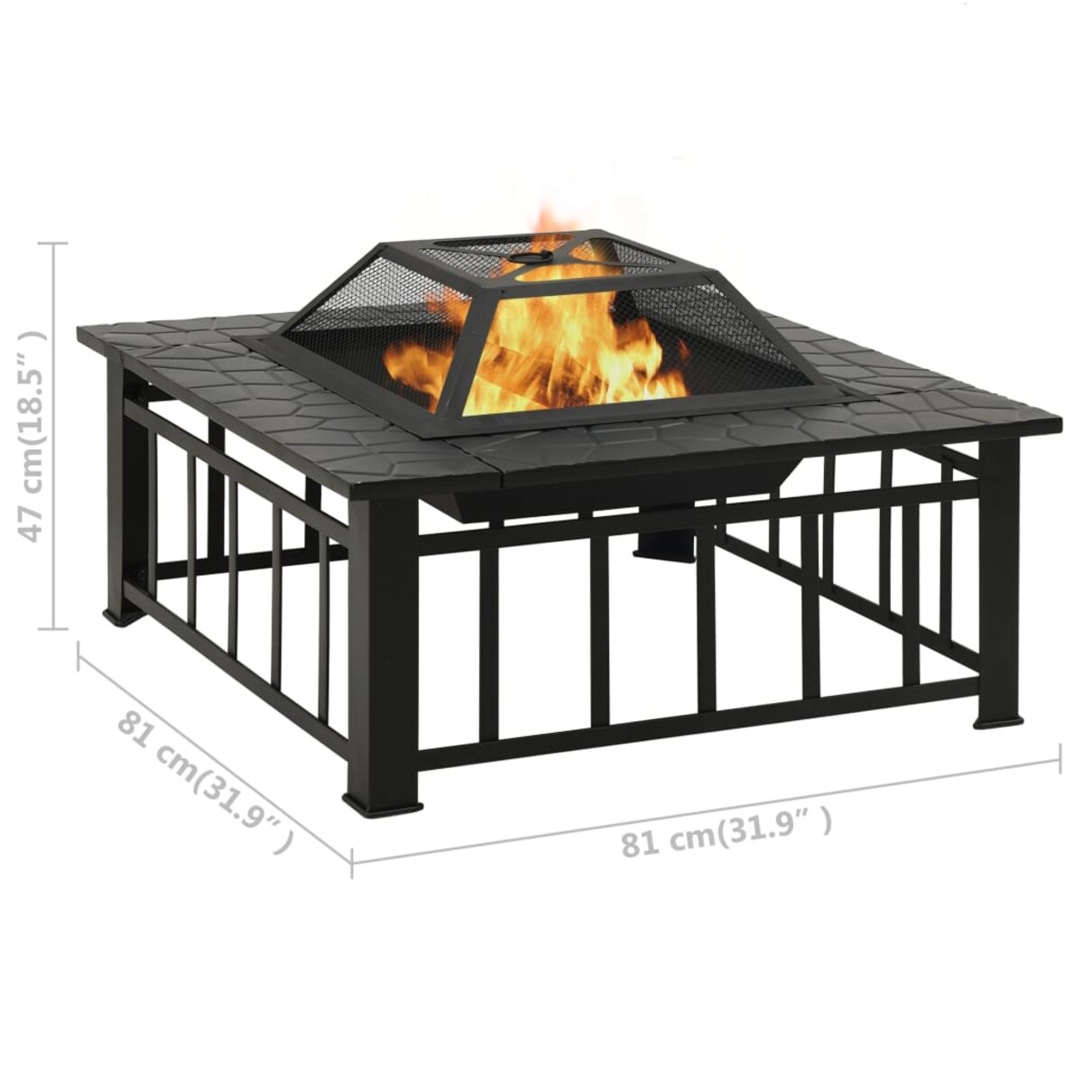 vidaXL Ogrodowe palenisko z pogrzebaczem, 81x81x47 cm, XXL, stal
