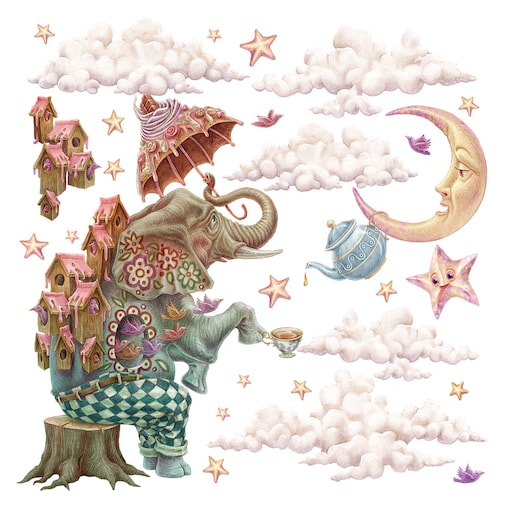 Zestaw naklejek na ścianę, Pastelowe zwierzęta z bajki - słoń, 130cm