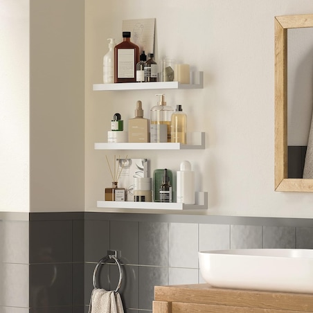 Półki Ścienne Wiszące Zestaw 3 Sztuki Biały Połysk