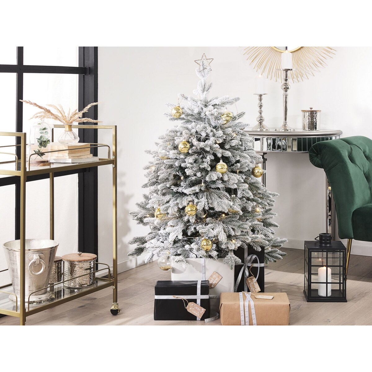 Ośnieżona sztuczna choinka 120 cm biała FORAKER