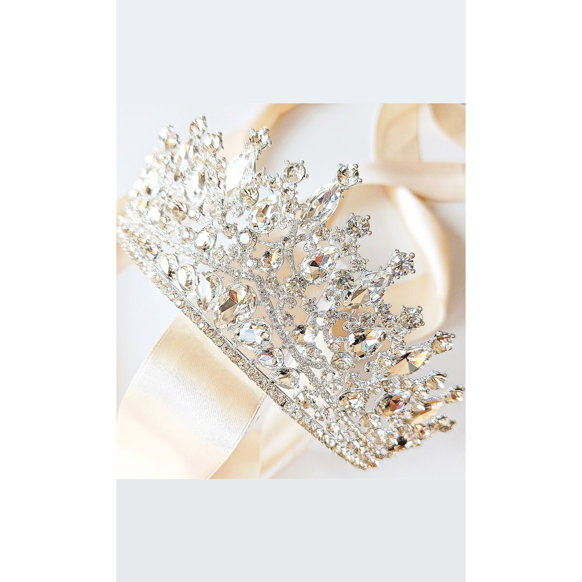 ZJAWISKOWA tiara mega bogata SREBRNA ozdobna korona duża EFEKTOWNA cyrkonie