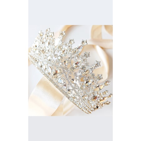 ZJAWISKOWA tiara mega bogata SREBRNA ozdobna korona duża EFEKTOWNA cyrkonie