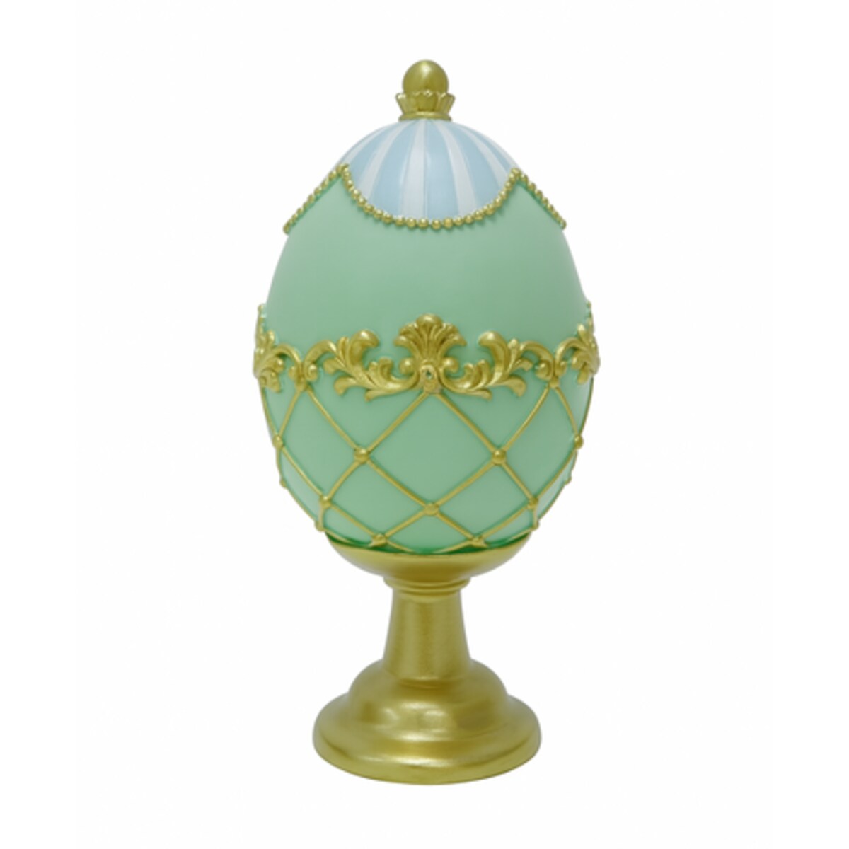 Dekoracja - jajko ceramiczne na postumencie 15,3x7,8x7,8 cm OVO zielono-błękitne