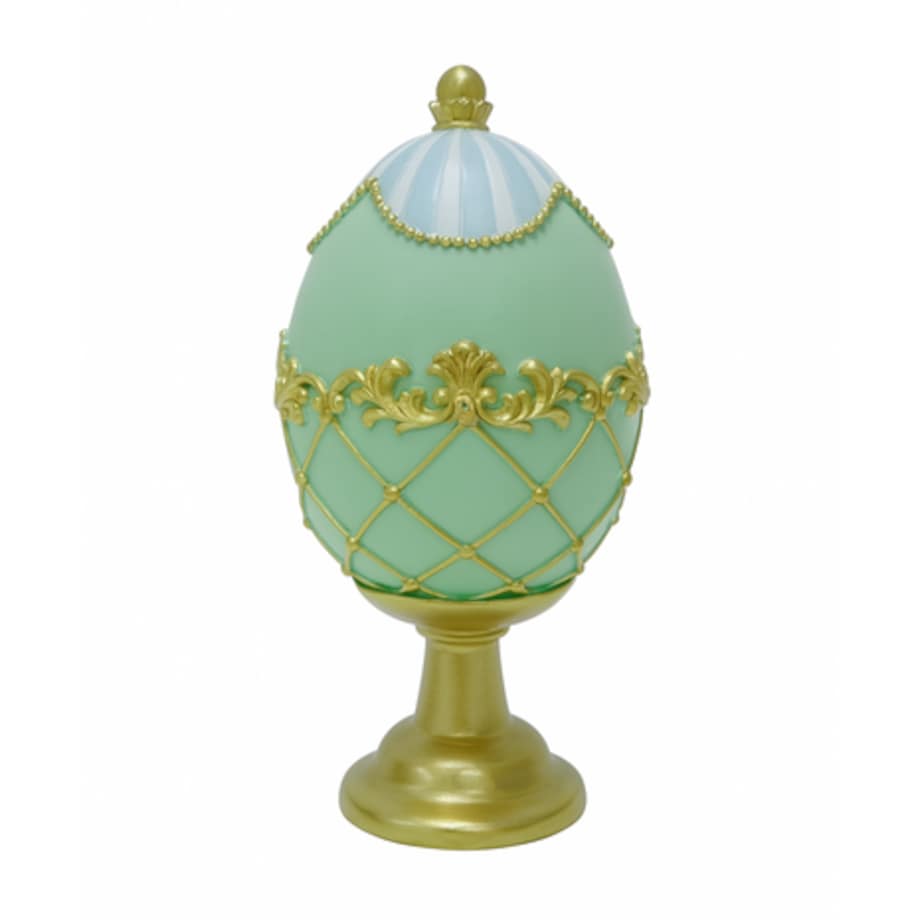 Dekoracja - jajko ceramiczne na postumencie 15,3x7,8x7,8 cm OVO zielono-błękitne