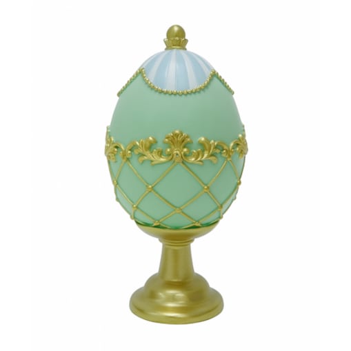 Dekoracja - jajko ceramiczne na postumencie 15,3x7,8x7,8 cm OVO zielono-błękitne