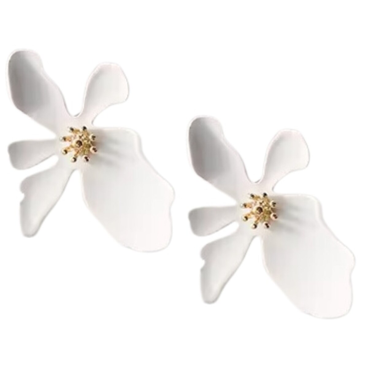 Kolczyki białe złote kwiatowe matowe na sztyft