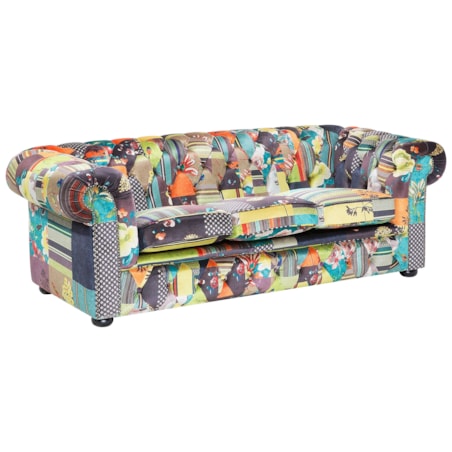 Sofa 3-osobowa patchworkowa żółta CHESTERFIELD