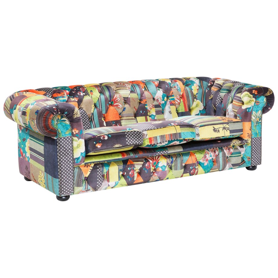 Sofa 3-osobowa patchworkowa żółta CHESTERFIELD