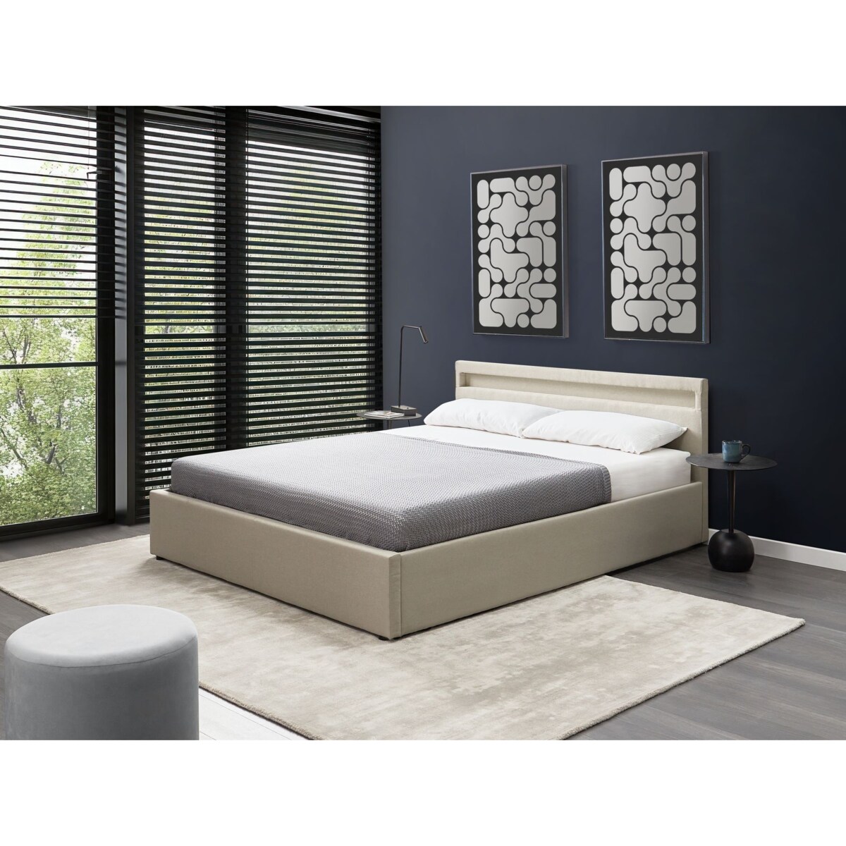 Łóżko LED z pojemnikiem ARMELLE 160 x 200 cm Beżowy
