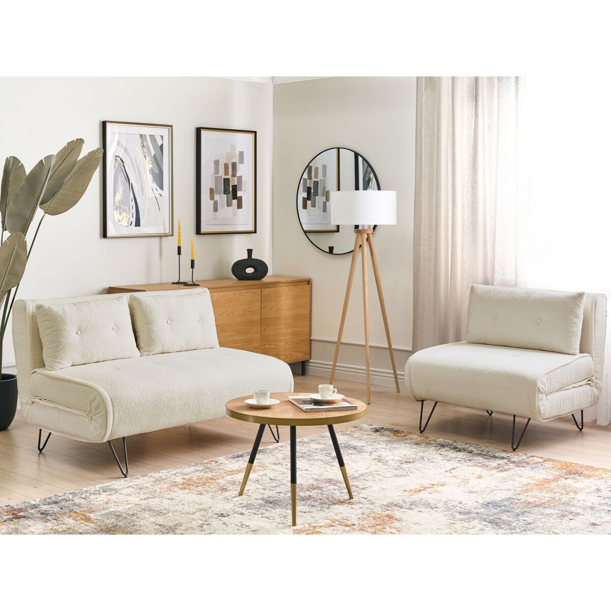 Komplet wypoczynkowy dla 3 osób VESTFOLD Boucle Złamana biel