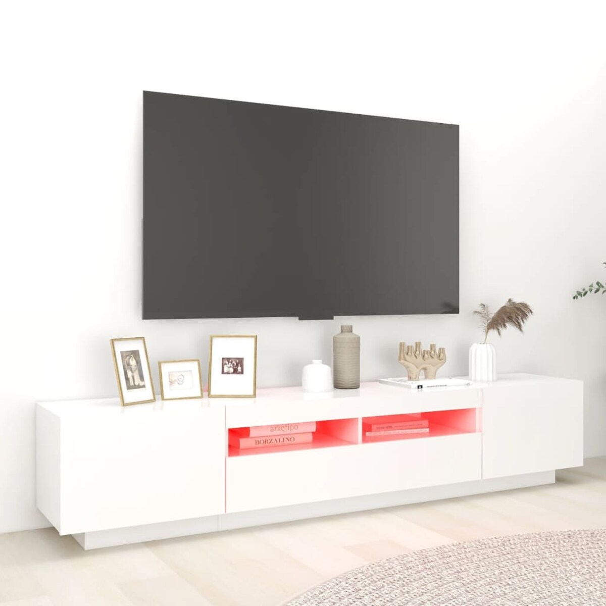 vidaXL Szafka pod TV z oświetleniem LED, biała, 200x35x40 cm