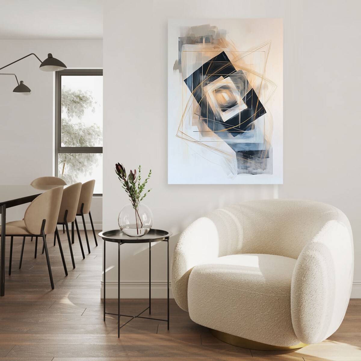 Feeby Obraz do salonu biura, Abstrakcja Kształty Geometria Beżowy 70x100