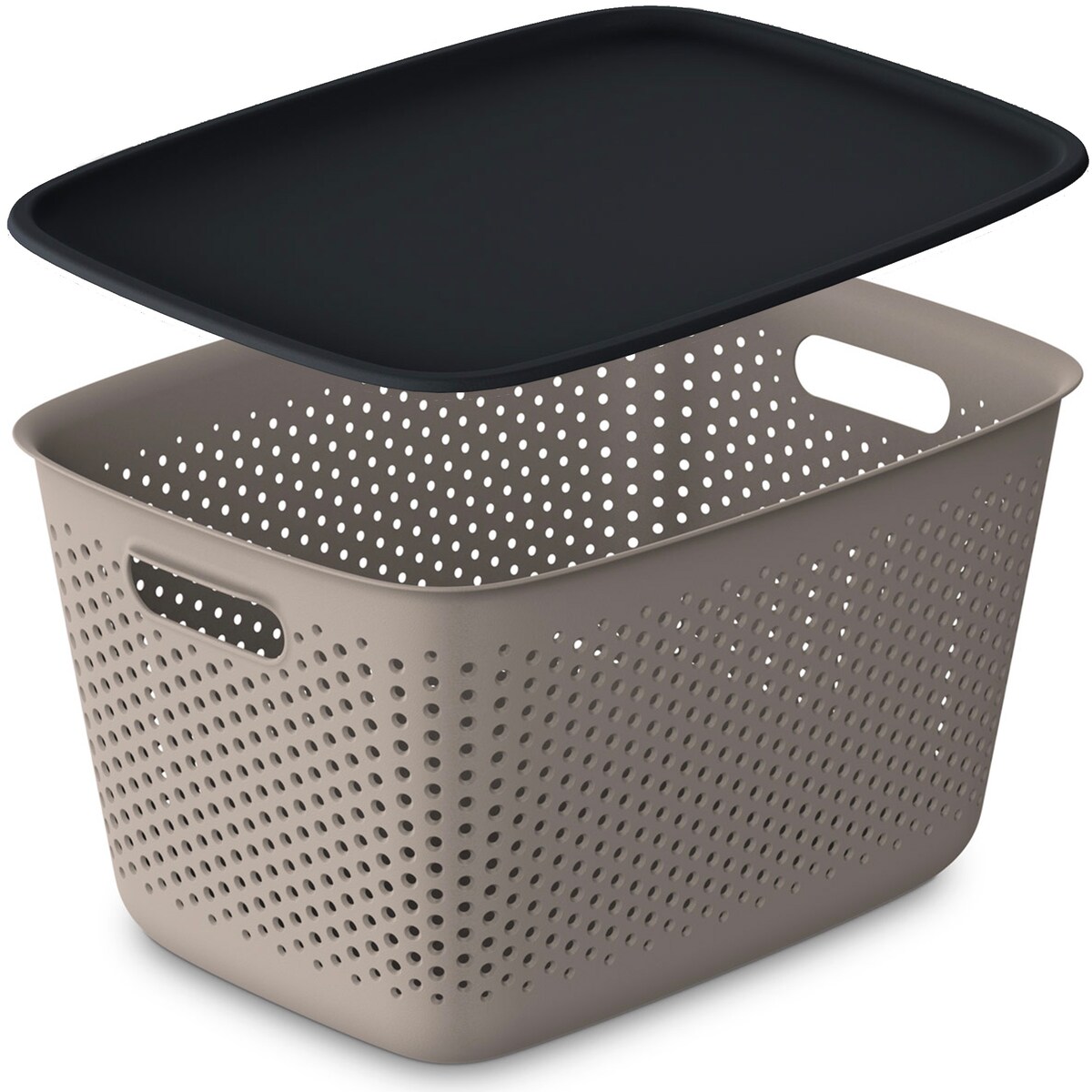 3X Pojemnik Plastikowy Ażurowy Pudełko Z Pokrywą Pojemniki Box 17L Brązowy