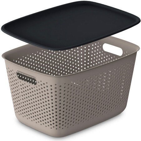 3X Pojemnik Plastikowy Ażurowy Pudełko Z Pokrywą Pojemniki Box 17L Brązowy