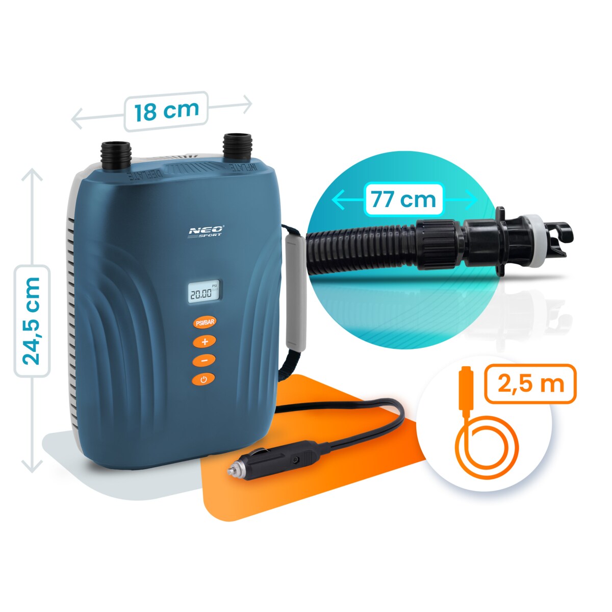 Pompka elektryczna do SUPa + 6 przejściówek samochodowa