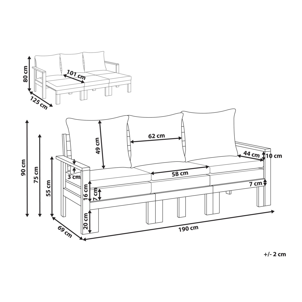 Ławka ogrodowa z poduchą ISOLELLO 190 cm Regulowana Certyfikowane drewno akacjowe Brązowy