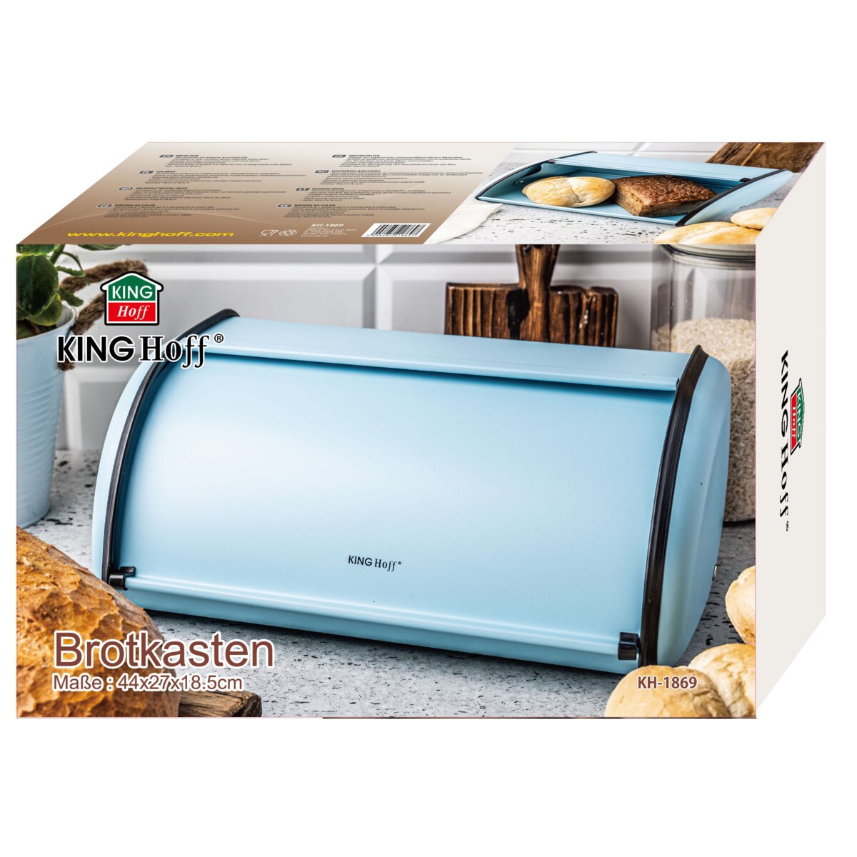 Chlebak stalowy duży 44cm niebieski matowy pojemnik na chleb pieczywo bułki KINGHOFF