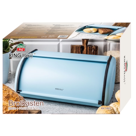 Chlebak stalowy duży 44cm niebieski matowy pojemnik na chleb pieczywo bułki KINGHOFF