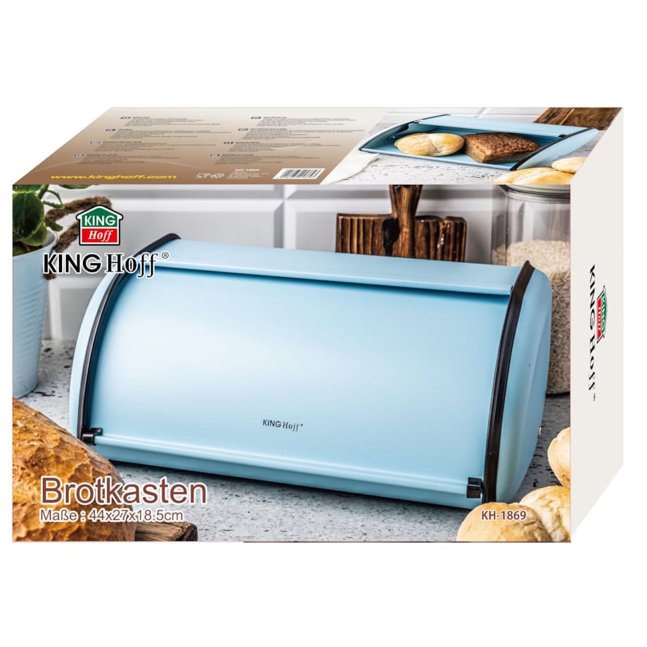 Chlebak stalowy duży 44cm niebieski matowy pojemnik na chleb pieczywo bułki KINGHOFF