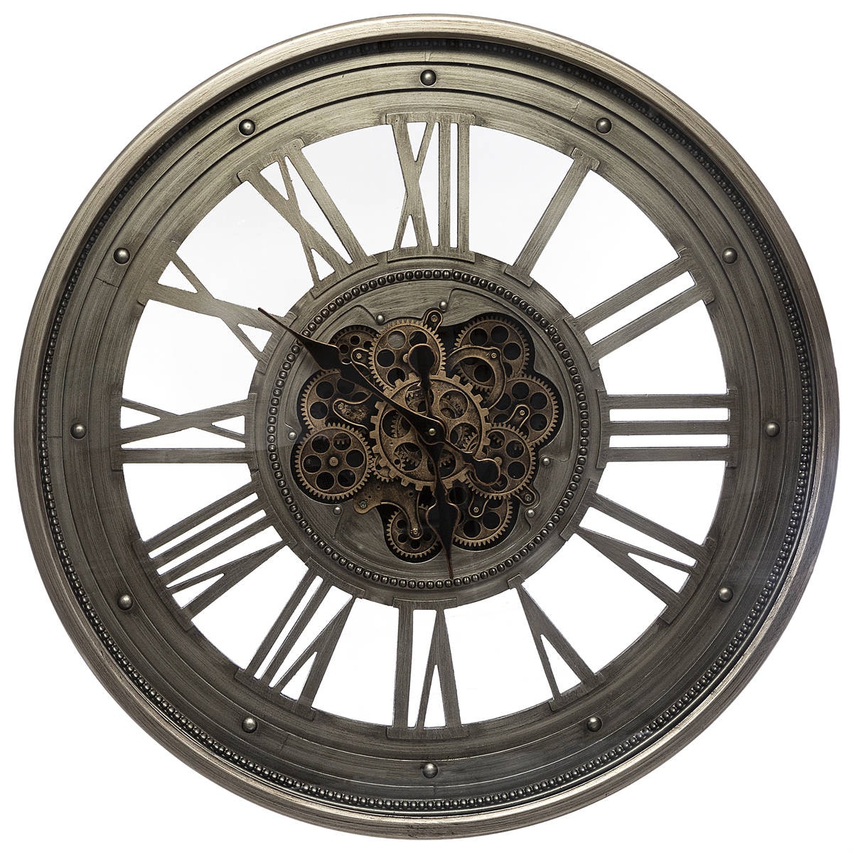 Okrągły zegar ścienny z metalu, Ø 80 cm, widoczny mechanizm