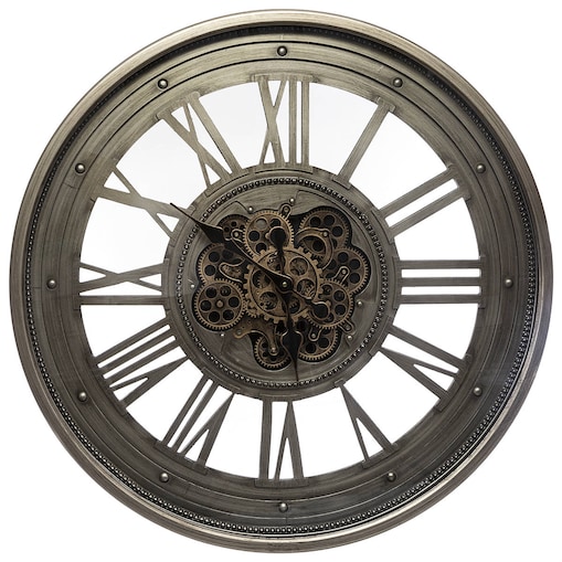 Okrągły zegar ścienny z metalu, Ø 80 cm, widoczny mechanizm